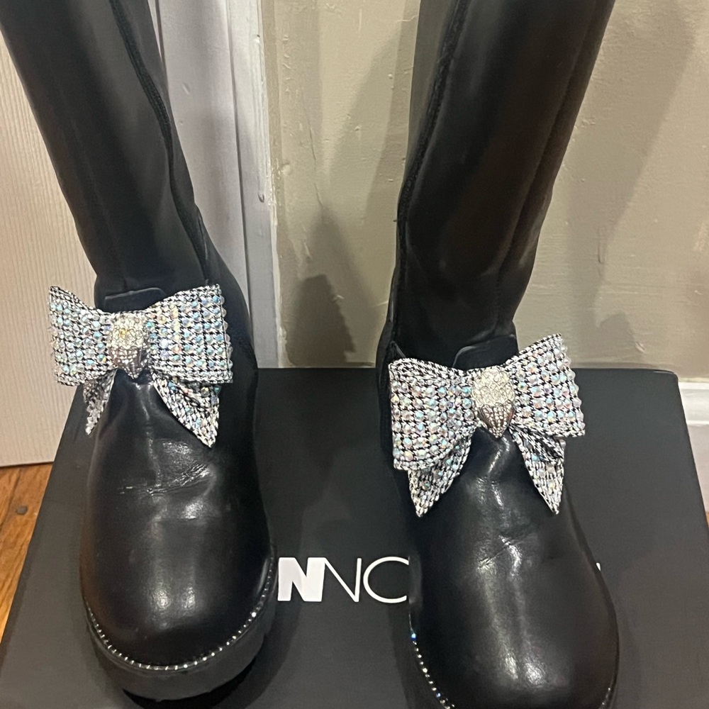 Kurt Geiger Kids Black Boots with Rhinestone Bows